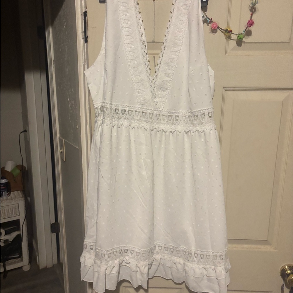 White Sleeveless Dress with Lace Details